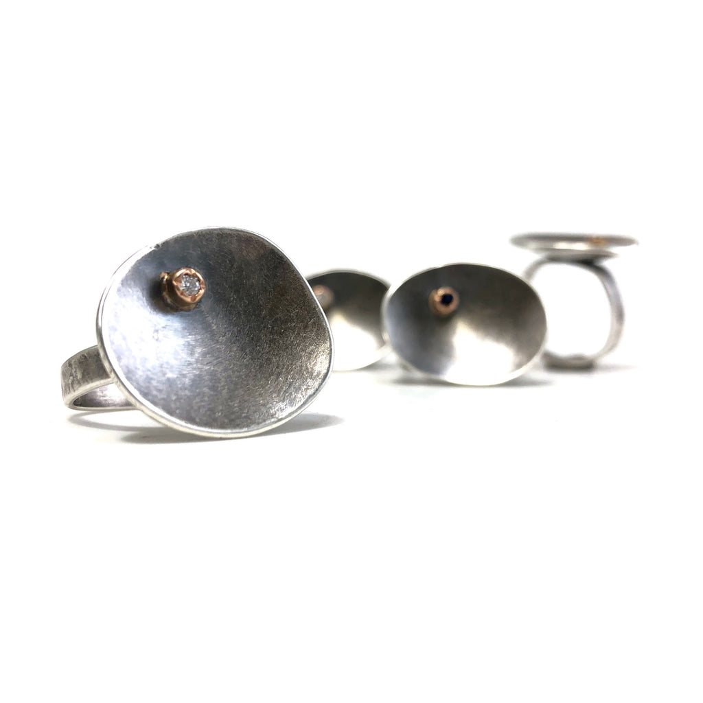 Stackable Pebble Ring with Black Diamond, White Diamond, or Sapphire