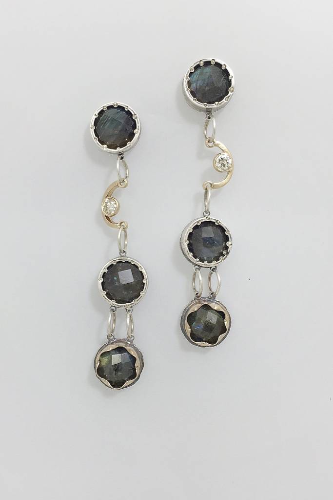 Fancy Earrings with Labradorite and Diamonds - long