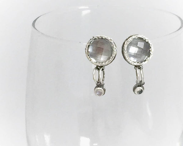 Fancy Earrings with Clear Quartz and Rainbow Moonstone
